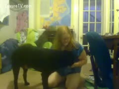 Nerdy golden haired prefers dog sex